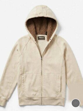 Timberland Mens M Beige Full Zip Hooded Fleece Hoodie Lined Pockets